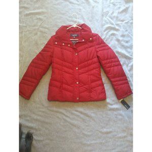Kenneth Cole Reaction Red Puffer Quilted Down Feather Warm Winter Coat Jacket S